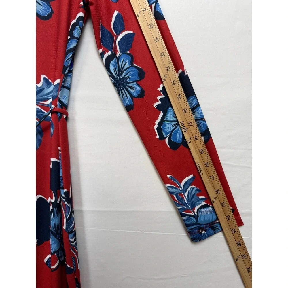 Zara Red Blue Floral Long‎ Sleeve Button Front Midi Dress Small Colorful Boho